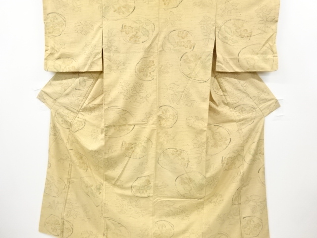 JAPANESE KIMONO / ANTIQUE KIMONO / SILK / FUSHI TSUMUGI / FLOWER ROUNDEL